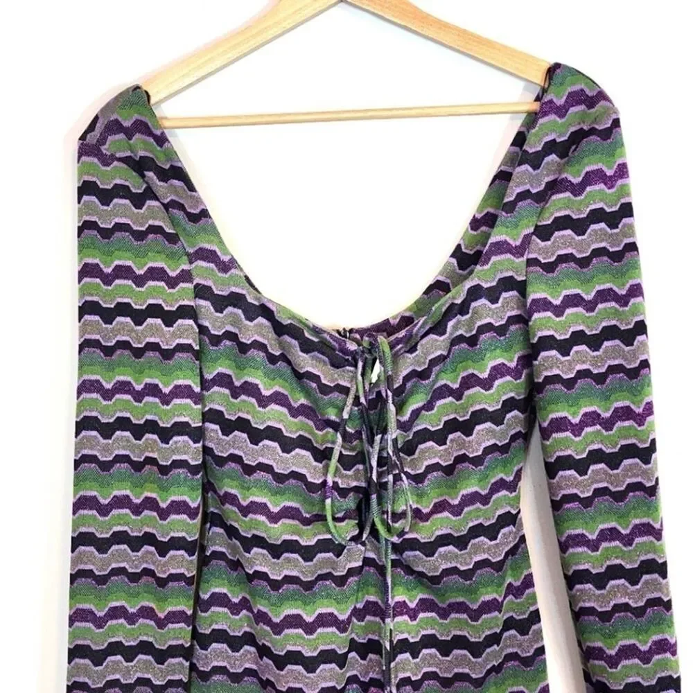 NWT Zara Green Purple Metallic Geo Striped 90s Y2K Cutout Mini Dress Size Small